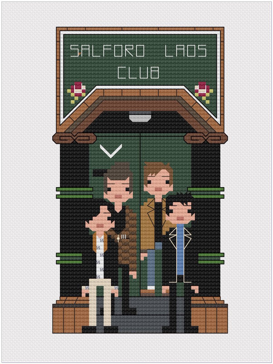 Would people be interested if I did a raffle to win a cross stitch piece of this design in aid of Salford Lads Club?
