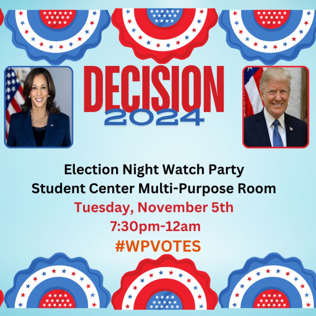 Join us tonight 7:30pm-midnight in the UC Multi-Purpose Room for an Election Night Watch Party! We'll update election results as they come in, use our interactive Electoral Map to predict outcomes, free food, and giveaways!

#WPVotes
#wpunj
#twillyp