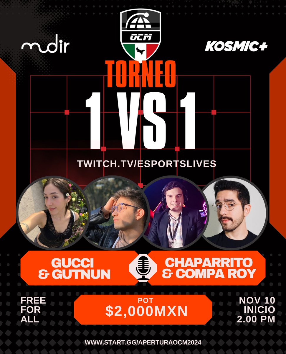 ¡TORNEO ONLINE de OCM! 🎮

🔥 Este 10/NOV a las 2:00 PM (hora de CDMX), sintoniza y vive la emoción de la inauguración de la LCBMX Apertura 24! 

💰 Pot $2,000 MXN gracias a @Kosmicplus 

Vive cada momento con:
✨ <a href="/guccihabb/">ale 🎀🩵</a> &amp;  <a href="/GutNun/">GutNun</a>
✨ <a href="/__Chaparrito__/">Chaps🐬</a> &amp;  <a href="/Compa_Roy/">TIDE | El Ñero</a>
 
Info👇