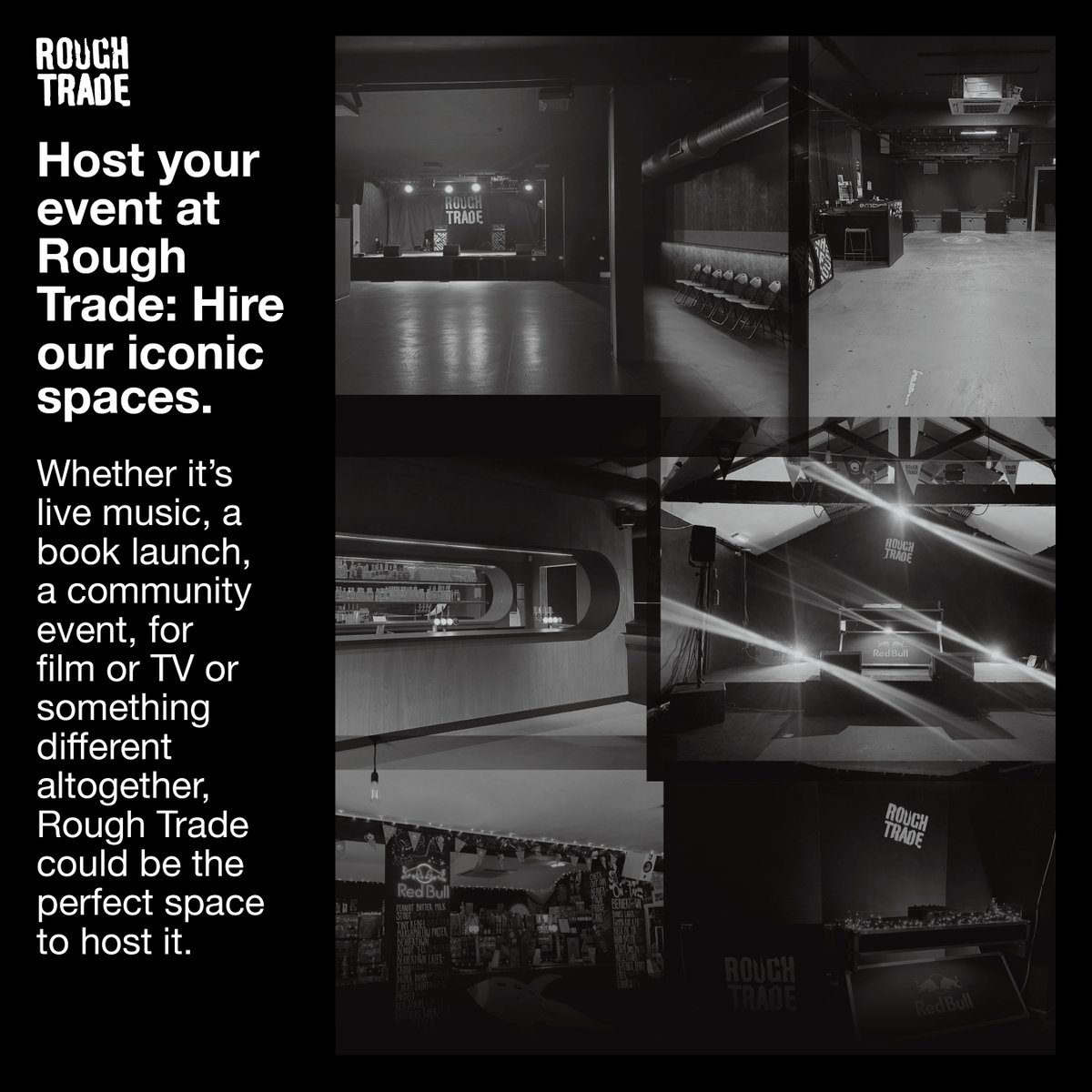 HIRE OUR SPACES

Make your event extra special and host in one of our iconic record store. Access to stages, recording equipment for live performances, music, talks and more!

Find out more below 👇

roughtrade.com/en-gb/about/hi…