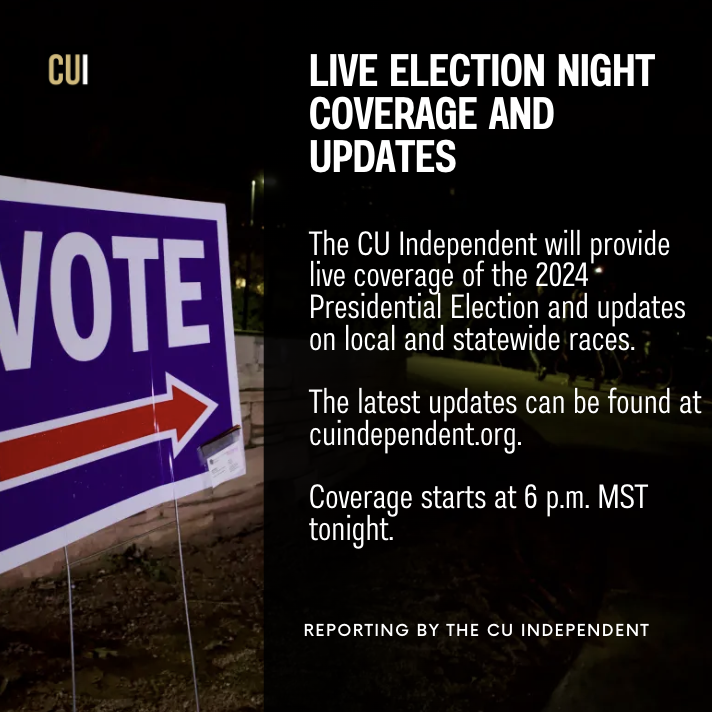 The CU Independent will provide live coverage of the 2024 Presidential Election and updates on local and statewide races.

Coverage starts at 6 p.m. tonight.

The latest updates can be found at cuindependent.org.