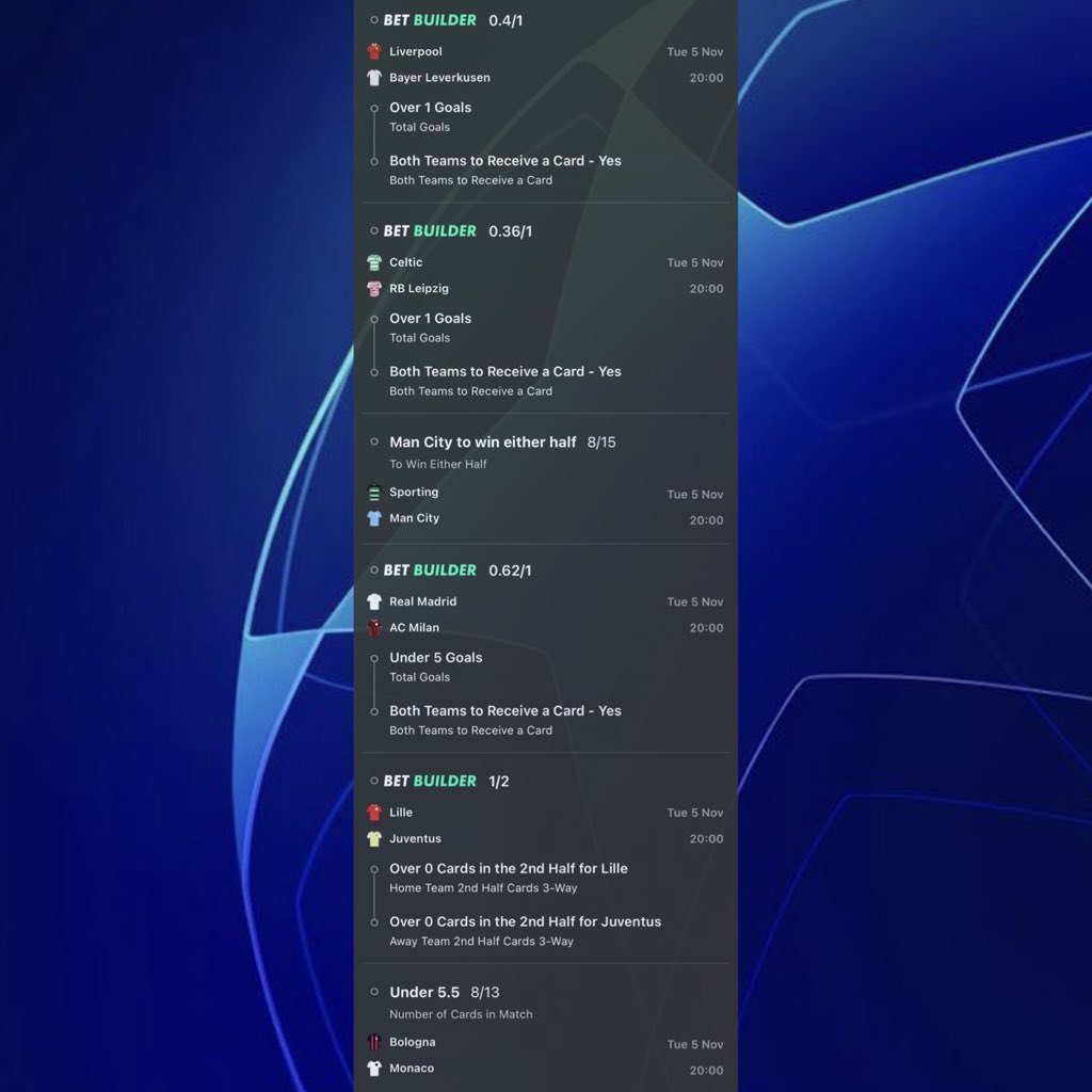 CHAMPIONS LEAGUE ACCA ⚽️

ODDS🤑- 10/1

#UCL