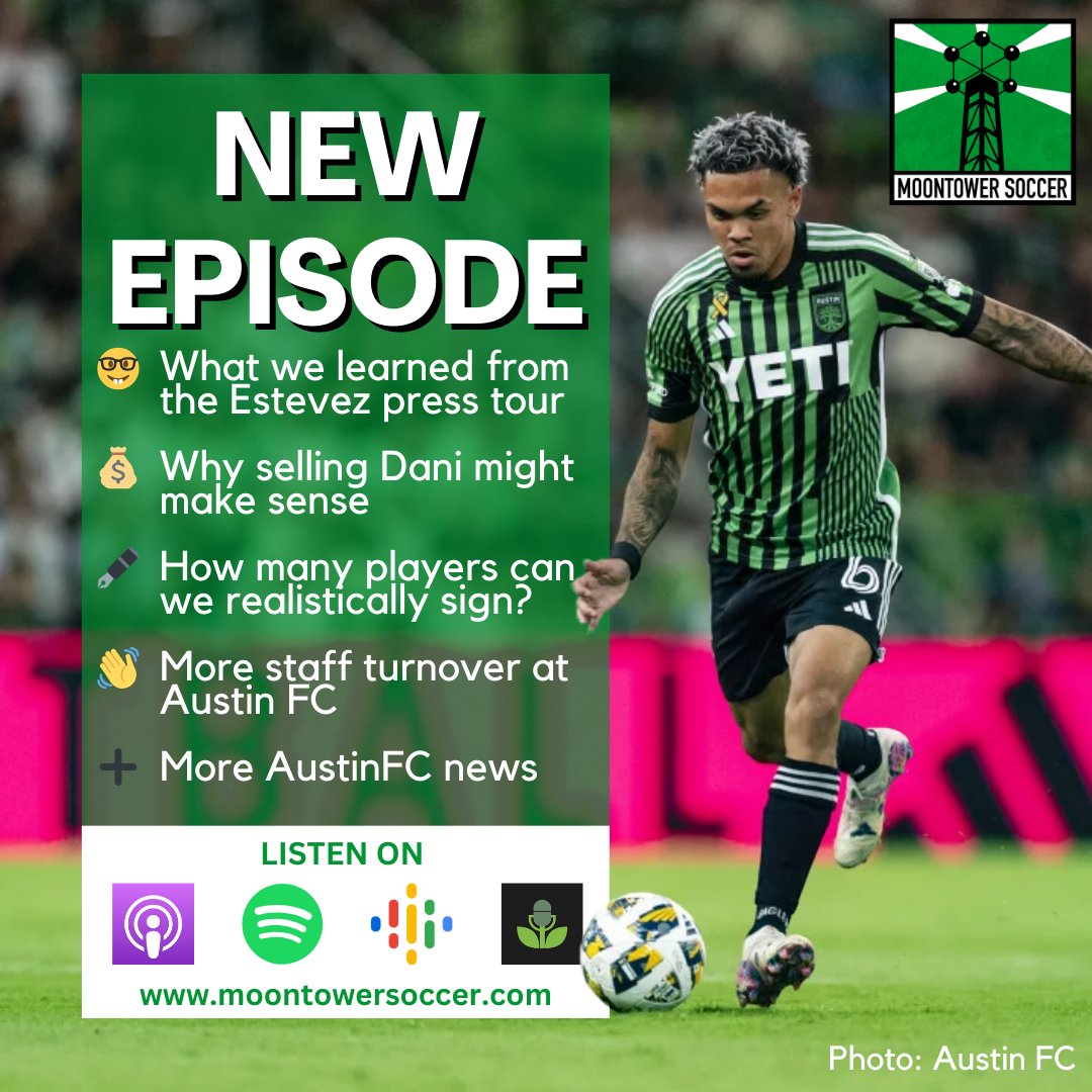 🚨 New Episode 🚨

🤓 What we learned from the Estevez press tour
💰 Why selling Dani might make sense
🖊️ How many players can we realistically sign?
👋 More staff turnover at Austin FC
➕ More #austinFC news

📸: <a href="/AustinFC/">Austin FC</a>

Listen to the full episode at moontowersoccer.com/estevez-press-…