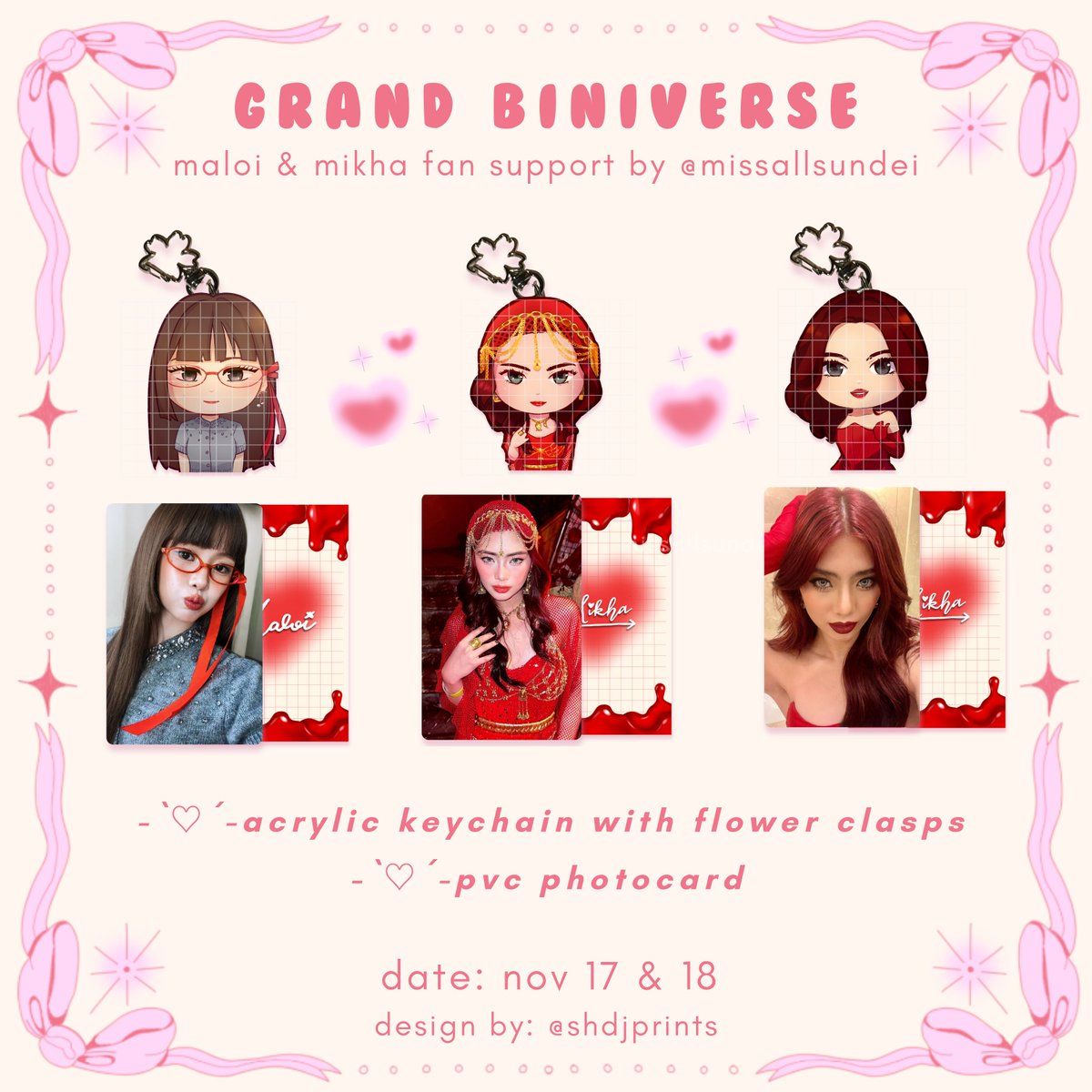 missallsundei's tweet photo. GRAND BINIVERSE FAN SUPPORT FOR MALOI &amp; MIKHA ౨ৎ

DAY 2 &amp; DAY 3

mechanics:
౨ৎ like &amp; rt
౨ৎ 1:1 ratio
౨ৎ very limited quantity
౨ৎ will go priv on d-day
౨ৎ show proof on the d-day
౨ৎ open for trade (acrylic keychain only)

#GrandBINIverse https://t.co/zA233BAZD3