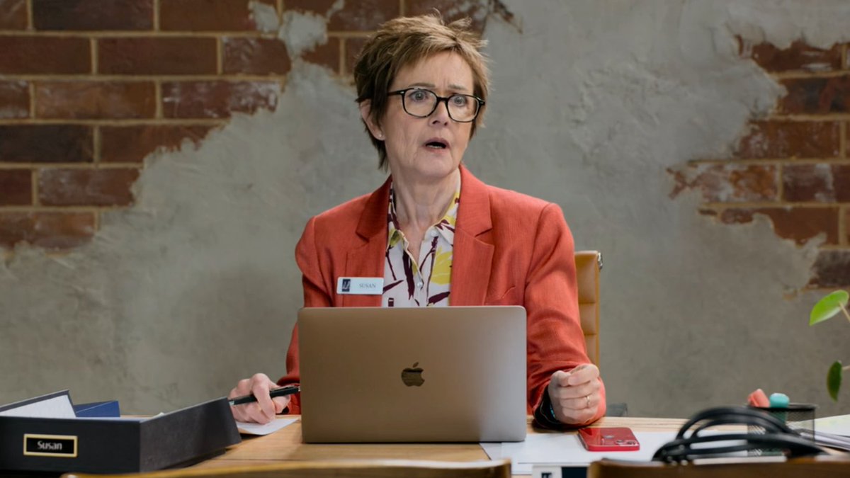 WhatsSusanDoing's tweet photo. Susan is wearing her glasses to give stern looks in her hideous shared office which is also a kitchen for some reason. #WhatsSusanDoing #WearingHerGlassesToGiveSternLooksInHerHideousSharedOfficeWhichIsAlsoAKitchenForSomeReason #AndAnAssemblyHallNowToo #OnceATeacher #Neighbours https://t.co/iJU3uKJ7MI