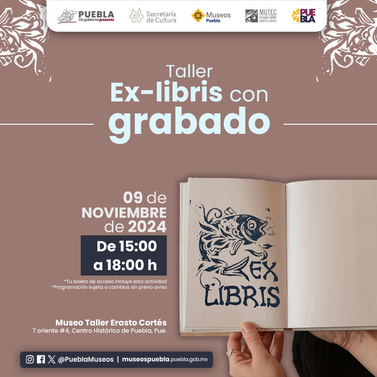 PueblaMuseos's tweet photo. 𝗧𝗮𝗹𝗹𝗲𝗿 𝗘𝘅 - 𝗹𝗶𝗯𝗿𝗶𝘀 𝗰𝗼𝗻 𝗴𝗿𝗮𝗯𝗮𝗱𝗼 🎨 Crea tu propio ex - libris y aprende las técnicas de grabado en el Museo Taller Erasto Cortés 📖 Te esperamos el 9 de noviembre de 15:00 a 18:00 ¡No pierdas la oportunidad de llevarte una obra única!
#MuseosPuebla
#MUTEC https://t.co/lNtbVouTPB