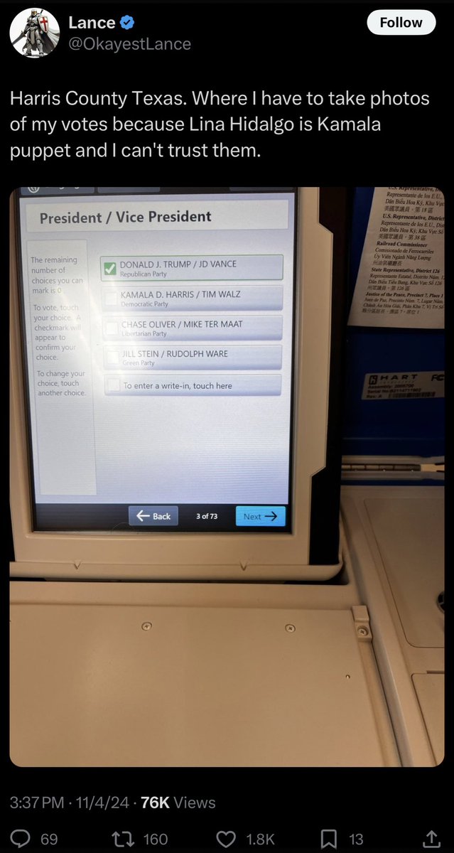 a helpful reminder that taking photos in the voting booth is illegal in texas