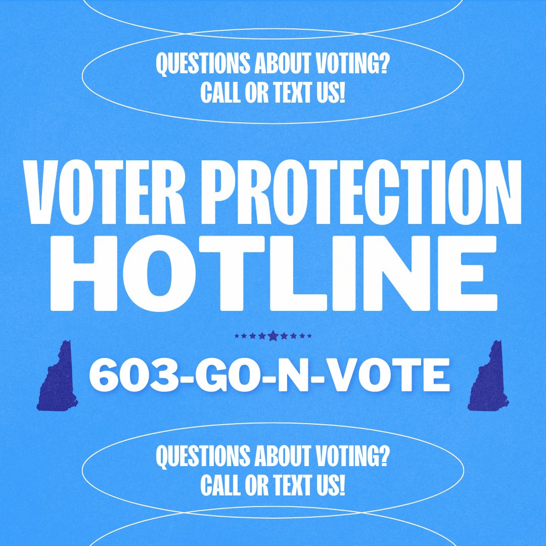 🗳️ DEMOCRACY IS WAITING FOR YOU! Yes, you can still register to vote at the polls AND cast your ballot today.

Questions about voting? Call our Voter Protection Hotline at 603-GO-N-VOTE (603-466-8683). #NHPolitics #ElectionDay