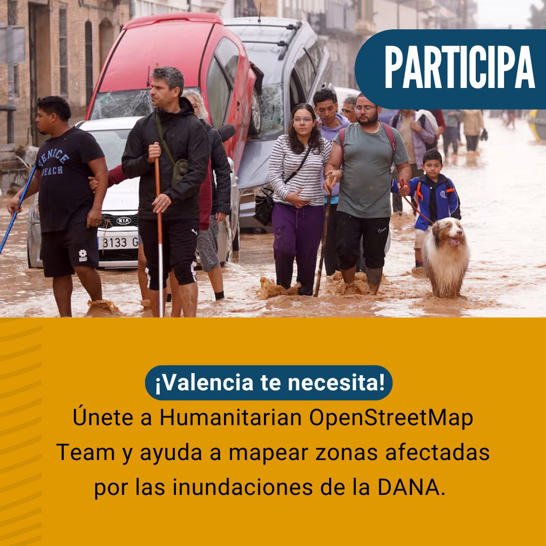 GeoInnovaASL's tweet photo. 🌐 Hoy hablamos de HOTOSM, una comunidad global de mapeadores que ayuda en emergencias 🌍💪

📍 Únete al proyecto de Valencia para mapear zonas afectadas por las inundaciones. ➡️ Link al proyecto https://t.co/KJjH2qSzJm

#HOTOSM #MapeoHumanitario #DANAValencia #Emergencias https://t.co/DpVuS38P16