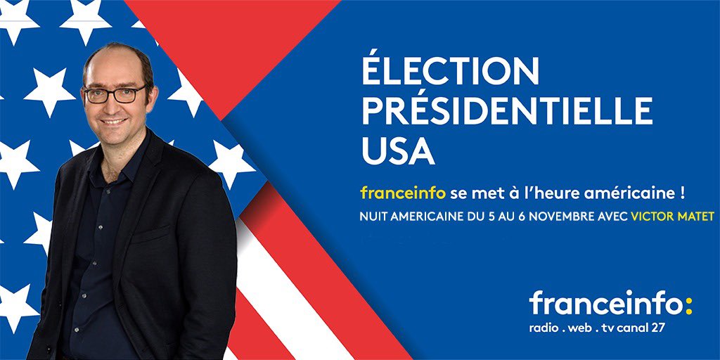 <a href="/franceinfo/">franceinfo</a> <a href="/BenjaminIlly/">B.Illy</a> <a href="/Nouar19/">Farida Nouar</a> <a href="/FCalmel/">Faustine Calmel</a> <a href="/OlivPoujade/">Olivier Poujade</a> <a href="/a_mahuet/">Agathe Mahuet</a> <a href="/sebpaour/">Sébastien Paour</a> <a href="/FranckMathevon/">Franck Mathevon</a> <a href="/mariebernardeau/">Marie Bernardeau</a> <a href="/Loig_L/">Loig Loury</a> <a href="/lnche/">Hélène Chevallier</a> <a href="/ThomasSellin/">Thomas Sellin</a> <a href="/ClaudeGuibal/">Claude Guibal</a> <a href="/jrbaudot/">Jean-Rémi Baudot</a> <a href="/AgatheLambret/">Agathe Lambret</a> <a href="/nico_teillard/">Nicolas Teillard</a> 🇺🇸 Kamala Harris ou Donald Trump ? Dès 00h, nuit américaine sur <a href="/franceinfo/">franceinfo</a> avec <a href="/victormatet/">victor matet</a>. Jusqu'à 5h, il vous accompagne pour suivre les 1ers résultats.

👉 <a href="/mc_naves/">Marie-Cécile Naves</a>, @AnneL_Bujon, @SimonGrivet &amp; <a href="/fabrice_almeida/">Fabrice d'Almeida</a> sont à ses côtés pour apporter leurs décryptages et analyses.