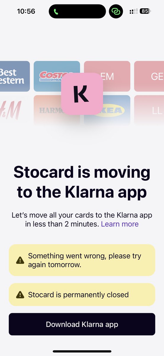 softwaredone's tweet image. When transitioning your customers to a new company and app, why would you ever tell them to “try again tomorrow”?
@Klarna 

 #badux