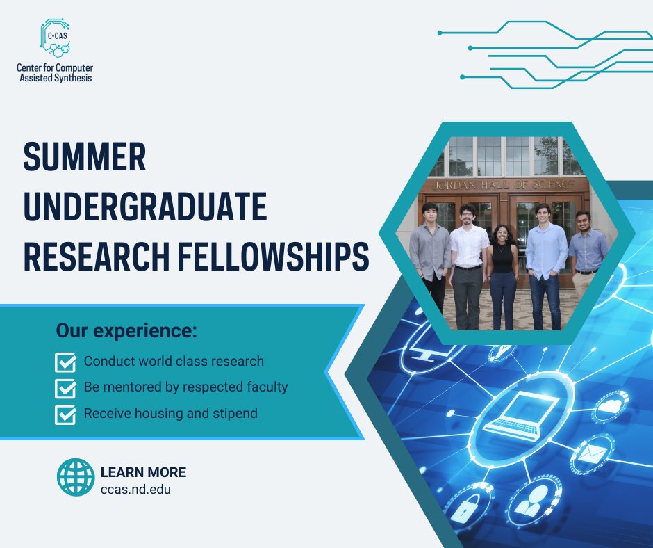 NSF Center for Computer Assisted Synthesis (@nsf_ccas) on Twitter photo The C-CAS Summer Undergraduate Research Program Applications are LIVE! Apply to spend your summer at one of our awesome labs doing world-class research! For more information visit: ccas.nd.edu/outreach 
#UndergraduateResearch #CCAS #NSF #chemistwithdisabilities #Chemistry The C-CAS Summer Undergraduate Research Program Applications are LIVE! Apply to spend your summer at one of our awesome labs doing world-class research! For more information visit: ccas.nd.edu/outreach 
#UndergraduateResearch #CCAS #NSF #chemistwithdisabilities #Chemistry