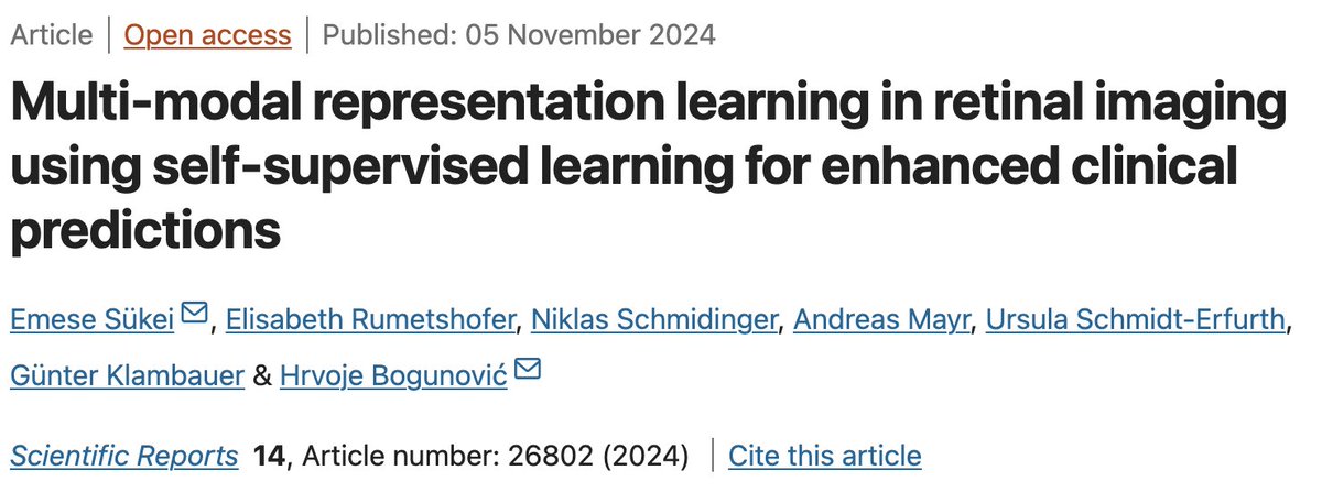 Emese Sükei (@emesesukei) on Twitter photo 🚀 Published in <a href="/SciReports/">Scientific Reports</a>: Our multimodal #ContrastiveLearning study uses 2D & 3D retinal images to enhance prediction accuracy in #Ophthalmology. It also shows that lower-cost fundus imaging can still deliver clinical insights. Learn more! 👀🔍
🔗rdcu.be/dZa2N 🚀 Published in <a href="/SciReports/">Scientific Reports</a>: Our multimodal #ContrastiveLearning study uses 2D & 3D retinal images to enhance prediction accuracy in #Ophthalmology. It also shows that lower-cost fundus imaging can still deliver clinical insights. Learn more! 👀🔍
🔗rdcu.be/dZa2N