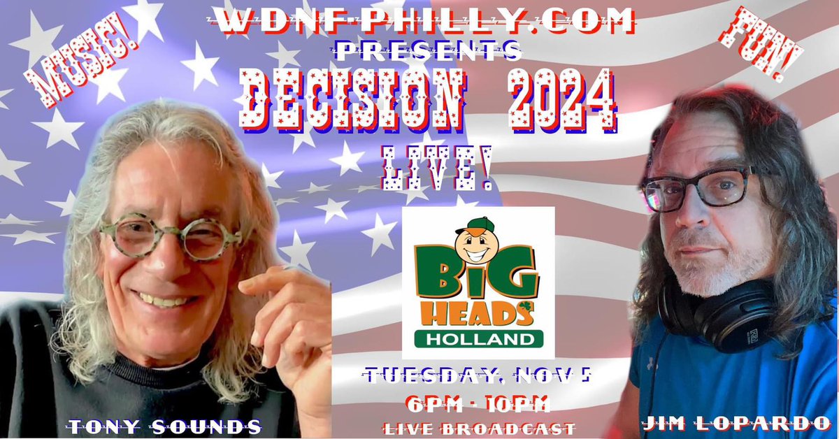 Jim Lopardo - Independent, Unintimidated (@sandboxmusicllc) on Twitter photo Head on out to BIG HEADS HOLLAND (295 Buck Rd Holland PA) after your civic duty & decompress with me, Tony Sounds and THE BLACK MARKET OPERA as we broadcast LIVE from 6-10PM on <a href="/WdnfP/">WDNF Philly</a>
facebook.com/events/1189085…
Or STREAM LIVE:
s4.radio.co/sf2430a01b/lis… Head on out to BIG HEADS HOLLAND (295 Buck Rd Holland PA) after your civic duty & decompress with me, Tony Sounds and THE BLACK MARKET OPERA as we broadcast LIVE from 6-10PM on <a href="/WdnfP/">WDNF Philly</a>
facebook.com/events/1189085…
Or STREAM LIVE:
s4.radio.co/sf2430a01b/lis…