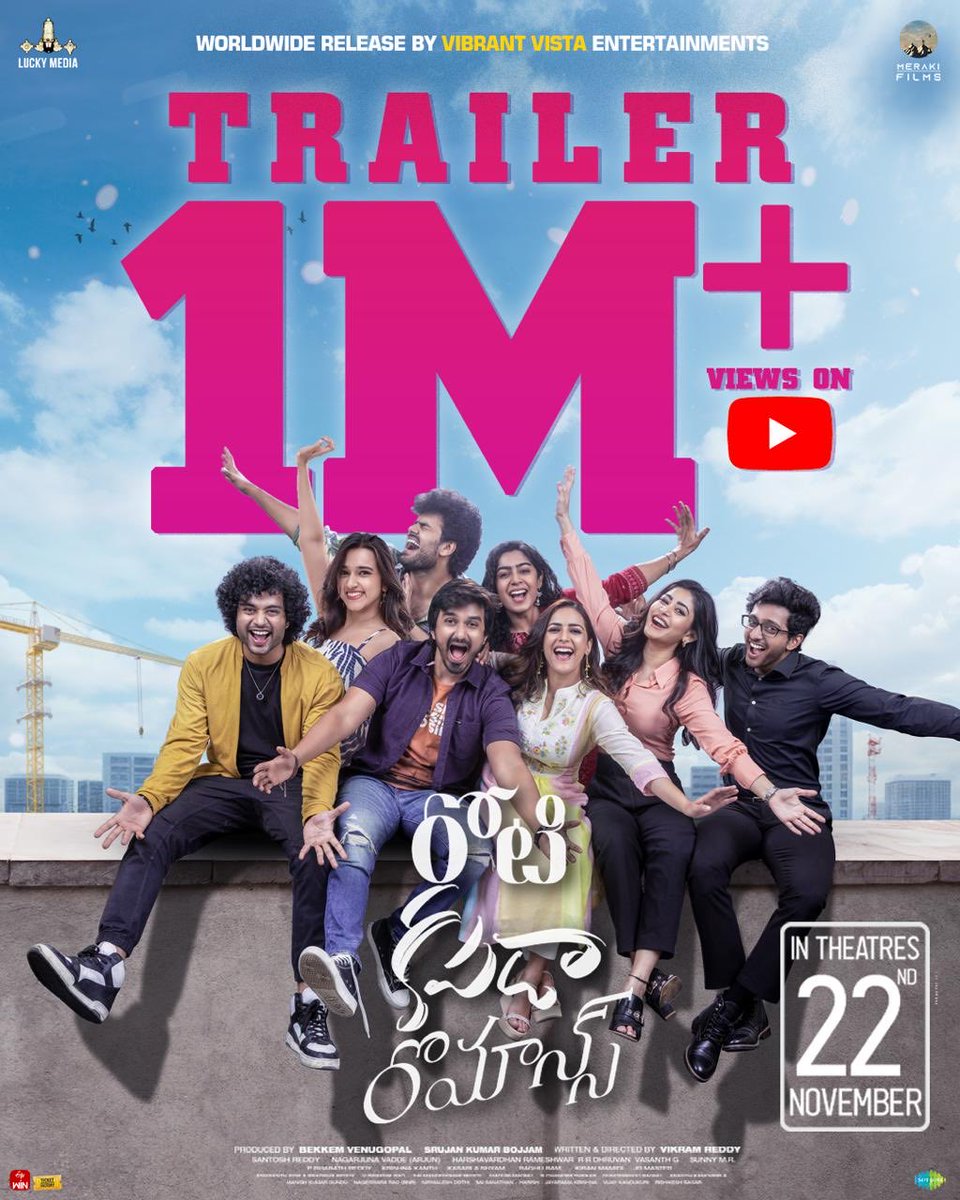 PRO_Tirumalasetty Venkatesh (@vickyvenki1) on Twitter photo *Twitter*
On fire 🔥
1 Million views for #RotiKapdaRomance trailer
Watch here
🔗 youtu.be/i28XcREJSvY
See you on 22nd November
#RKRonNov22nd
#RKR
<a href="/luckymediaoff/">LuckyMedia</a> #MerakiFilms <a href="/vikramreddy888/">Vikram reddy</a> #BekkemVenuGopal <a href="/srujanbojjam/">srujan kumar bojjam</a> <a href="/harsha_narra/">Harsha Narra</a> <a href="/suprajranga/">Supraj Ranga</a> *Twitter*
On fire 🔥
1 Million views for #RotiKapdaRomance trailer
Watch here
🔗 youtu.be/i28XcREJSvY
See you on 22nd November
#RKRonNov22nd
#RKR
<a href="/luckymediaoff/">LuckyMedia</a> #MerakiFilms <a href="/vikramreddy888/">Vikram reddy</a> #BekkemVenuGopal <a href="/srujanbojjam/">srujan kumar bojjam</a> <a href="/harsha_narra/">Harsha Narra</a> <a href="/suprajranga/">Supraj Ranga</a>