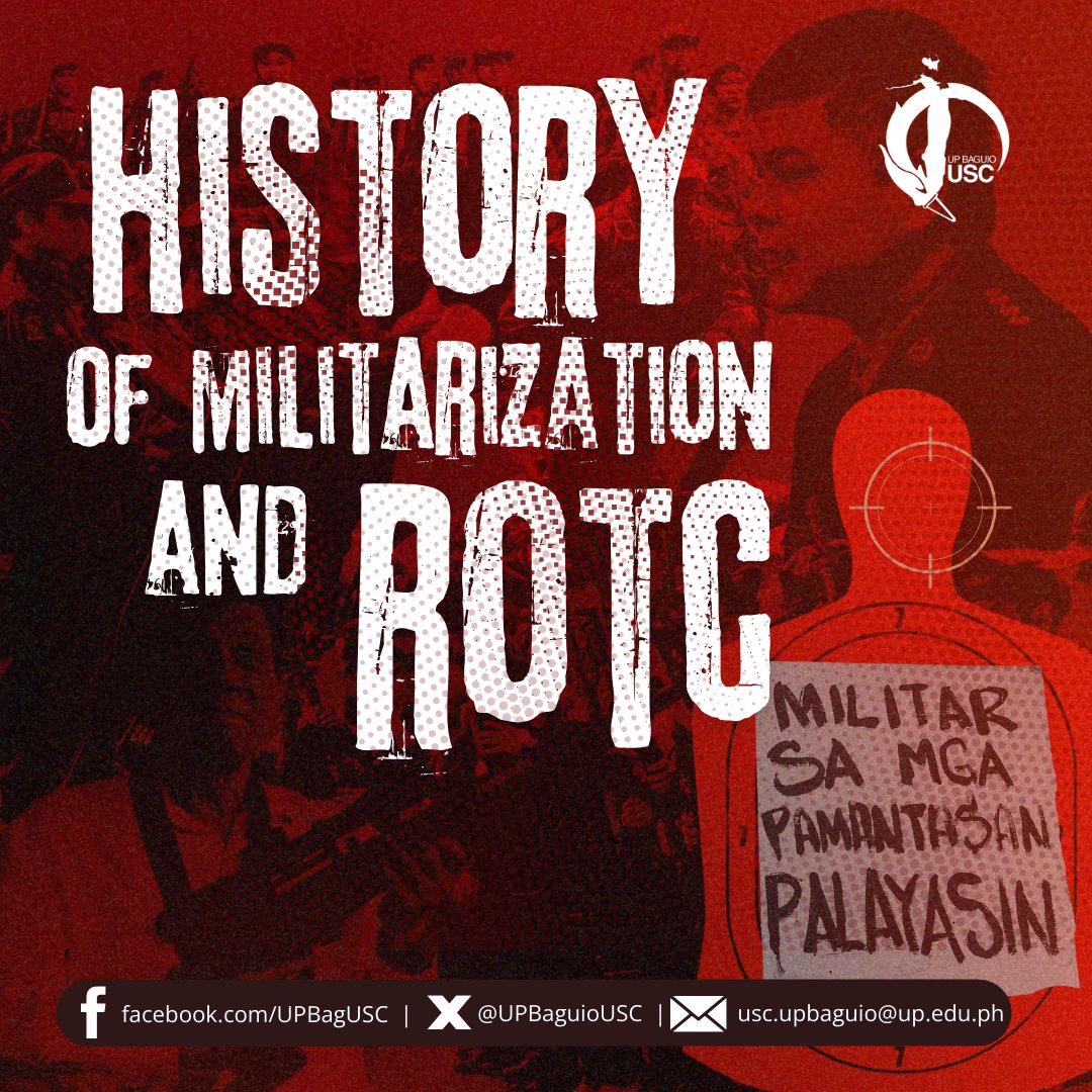 UPBaguioUSC's tweet photo. BALIKAN ANG KASASAYAN, TUTULAN AMG MROTC!
Hinding hindi matatanggap ng kabataang Pilipino ang pagpilit ng pamahalaan sa pagbabalik ng sistemang punong-puno ng katiwalian, pang-aabuso, at hazing.
#NoToMROTC #HandsOffOurSchools
#DefendAcadFreedom
#DefendUP https://t.co/KPNF5gRZk7