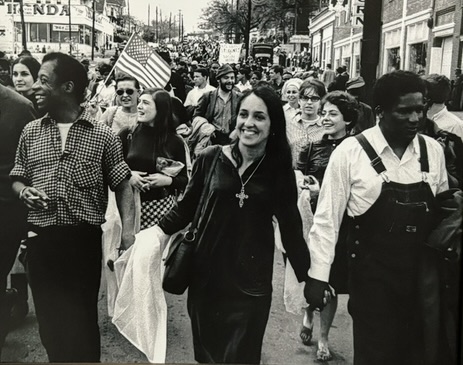 In May, I visited Selma, Alabama to walk across the #johnlewis bridge. On the Montgomery side, I found a Voting Rights Museum.  Inside, I was struck by this photo of James Baldwin, Joan Baez &amp; James Forman JOYFULLY marching in Montgomery in 1965 for the right to vote. It's not