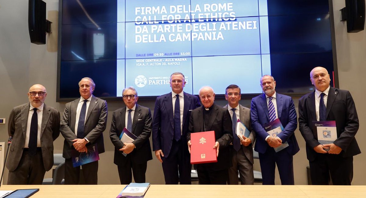 RomeCall (@call_rome) on Twitter photo Seven Campania universities sign the Rome Call for #AiEthics . Here, where the leaders of the future are formed, #AI and #algorethics education must become a common norm.
<a href="/PontAcadLife/">Pontifical Academy Life</a> <a href="/Uniparthenope/">Università degli Studi di Napoli "Parthenope"</a> <a href="/UstaUnisannio/">UNISANNIO</a> <a href="/UNISOBNapoli/">SuorOrsolaBenincasa</a> <a href="/UniSalerno/">Università Salerno</a> <a href="/UniOrientale/">Università di Napoli L'Orientale</a> <a href="/UninaIT/">Unina Federico II</a> <a href="/unicampania/">UniversitàVanvitelli</a> Seven Campania universities sign the Rome Call for #AiEthics . Here, where the leaders of the future are formed, #AI and #algorethics education must become a common norm.
<a href="/PontAcadLife/">Pontifical Academy Life</a> <a href="/Uniparthenope/">Università degli Studi di Napoli "Parthenope"</a> <a href="/UstaUnisannio/">UNISANNIO</a> <a href="/UNISOBNapoli/">SuorOrsolaBenincasa</a> <a href="/UniSalerno/">Università Salerno</a> <a href="/UniOrientale/">Università di Napoli L'Orientale</a> <a href="/UninaIT/">Unina Federico II</a> <a href="/unicampania/">UniversitàVanvitelli</a>