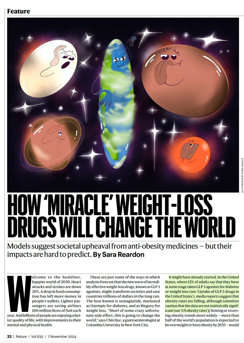 EricTopol's tweet image. What will be the global impact of GLP-1 drugs?
A new @Nature feature 
nature.com/articles/d4158… by @Sara_Reardon