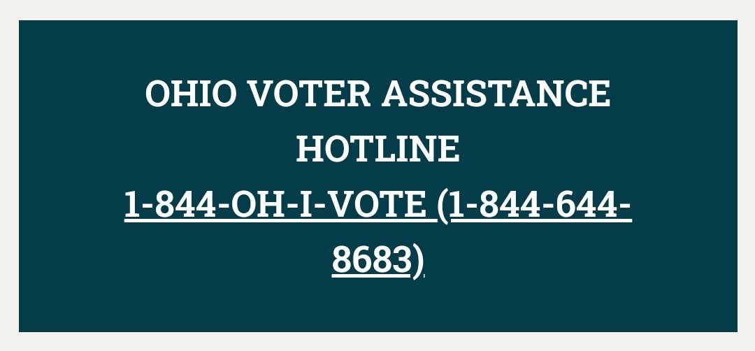 #OHIO -- If voting machines are down, you can ask for a paper ballot‼️Or you can wait for county techs to reboot the machines

Ohio has 2 Voter Protection Hotlines you can call OR TEXT if you have problems voting (or questions about voting):
🇺🇸 866-687-8683
🇺🇸 844-644-8683
