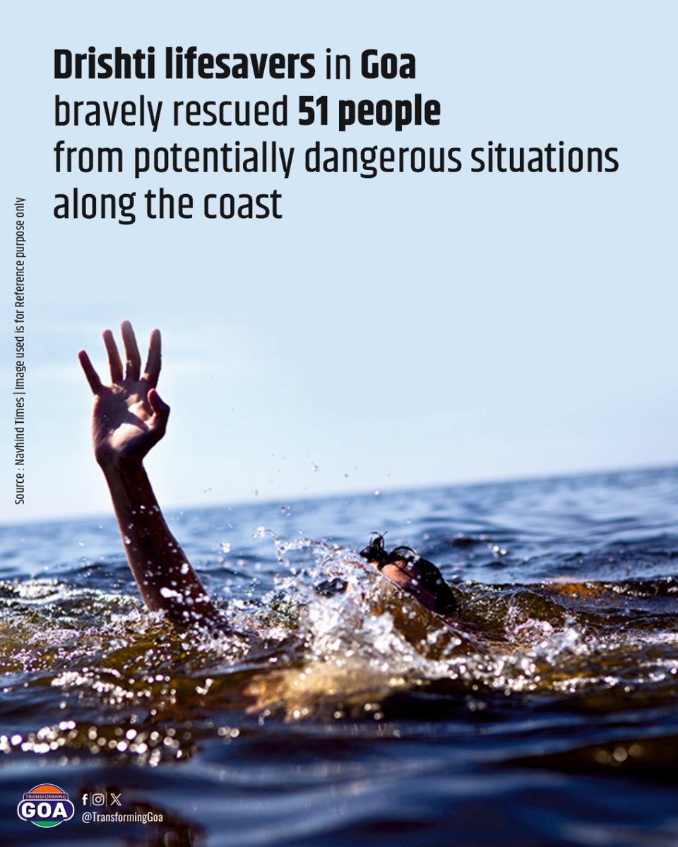 TransformingGoa's tweet image. Drishti lifesavers in Goa bravely rescued 51 people from potentially dangerous situations along the coast
.
.
.
.
.
.
#GoaBeaches #DrishtiLifesavers #GoaTourism #BeachSafety #RescueMission #GoaNews #GoaUpdates
