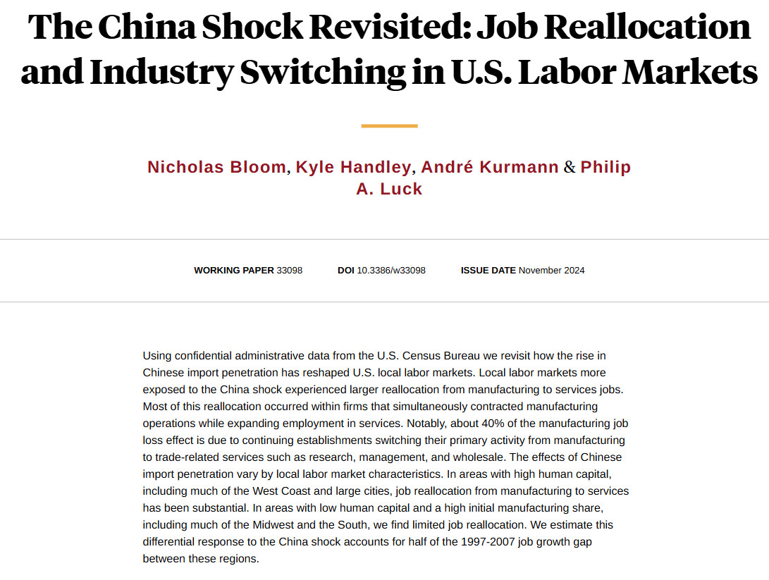 NBER (@nberpubs) on Twitter photo Industry switching by manufacturing firms and job gains at firms expanding the service sector offset job losses in manufacturing in response to the China trade shock, from <a href="/I_Am_NickBloom/">Nick Bloom</a>, @kylelhandley, <a href="/KurmannAndre/">André Kurmann</a>, and <a href="/paluck/">Philip A. Luck</a> nber.org/papers/w33098 Industry switching by manufacturing firms and job gains at firms expanding the service sector offset job losses in manufacturing in response to the China trade shock, from <a href="/I_Am_NickBloom/">Nick Bloom</a>, @kylelhandley, <a href="/KurmannAndre/">André Kurmann</a>, and <a href="/paluck/">Philip A. Luck</a> nber.org/papers/w33098