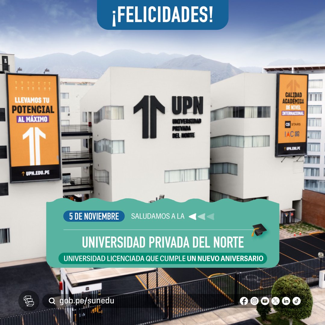 Feliz aniversario, Universidad Privada del Norte! ✨ Extendemos un saludo  especial a sus estudiantes, egresados, docentes, autoridades y personal  administrativo. 👏, image size:1080x1080