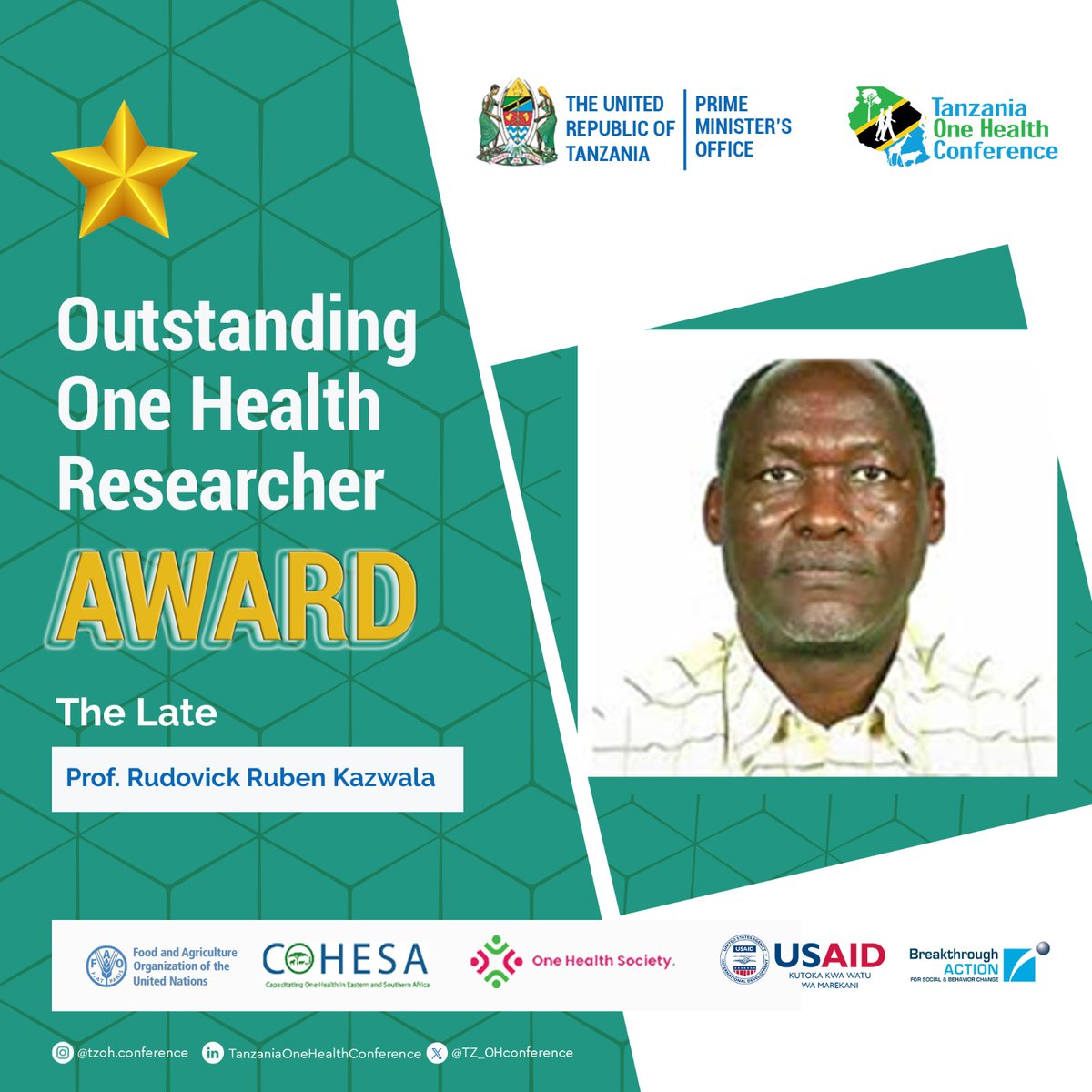 DAY1 Highlights : Presentation of Awards

📸 The Late Prof. Rudovick Kazwala
Category: Outstanding One Health Researcher Award

#AfyaMojaPamoja
#TOHC2024