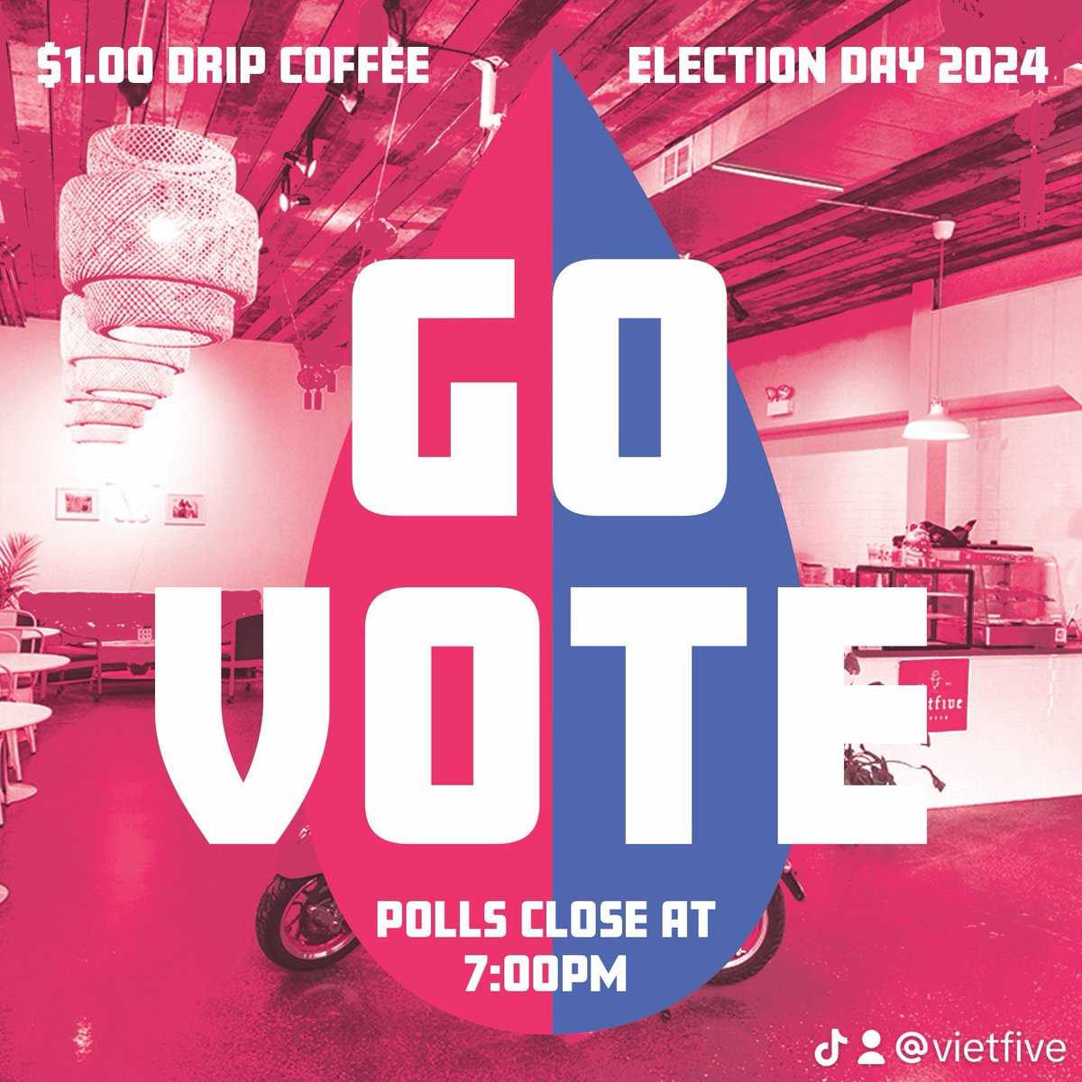 $1.00 Drip Coffee ALL DAY #ElectionDay #vote #election2024