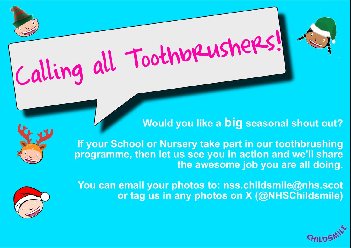 As we start the countdown to Christmas, we are looking for all you terrific toothbrushers who brush in school or nursery. 

Send or tag us in your daily toothbrushing photos and in the run up to Christmas we will give you a seasonal shout out 📢

#Childsmile #dailytoothbrushing