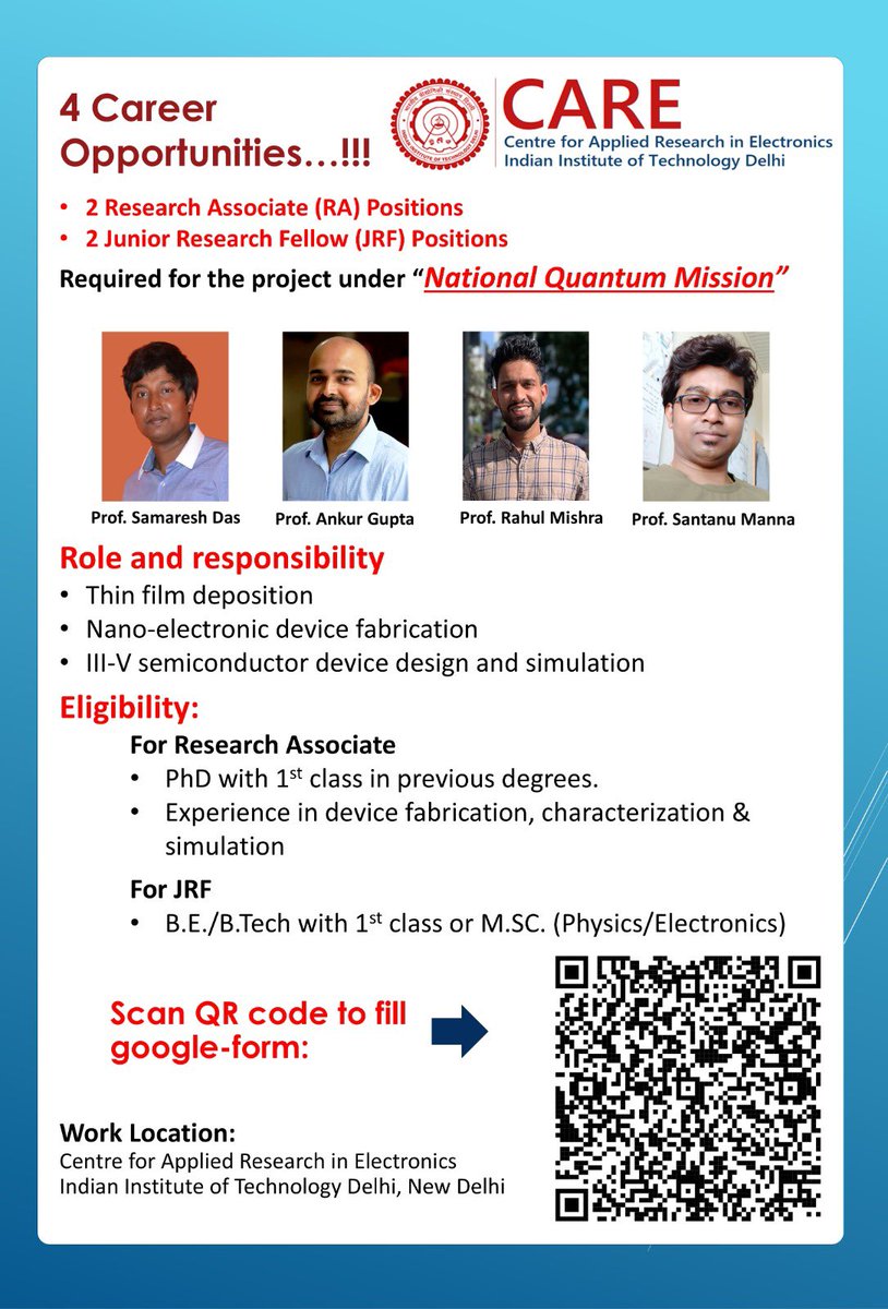 Four opportunities at <a href="/iitdelhi/">IIT Delhi</a>. Visit here to apply:

forms.gle/oNZfq8qRa7yE9j…