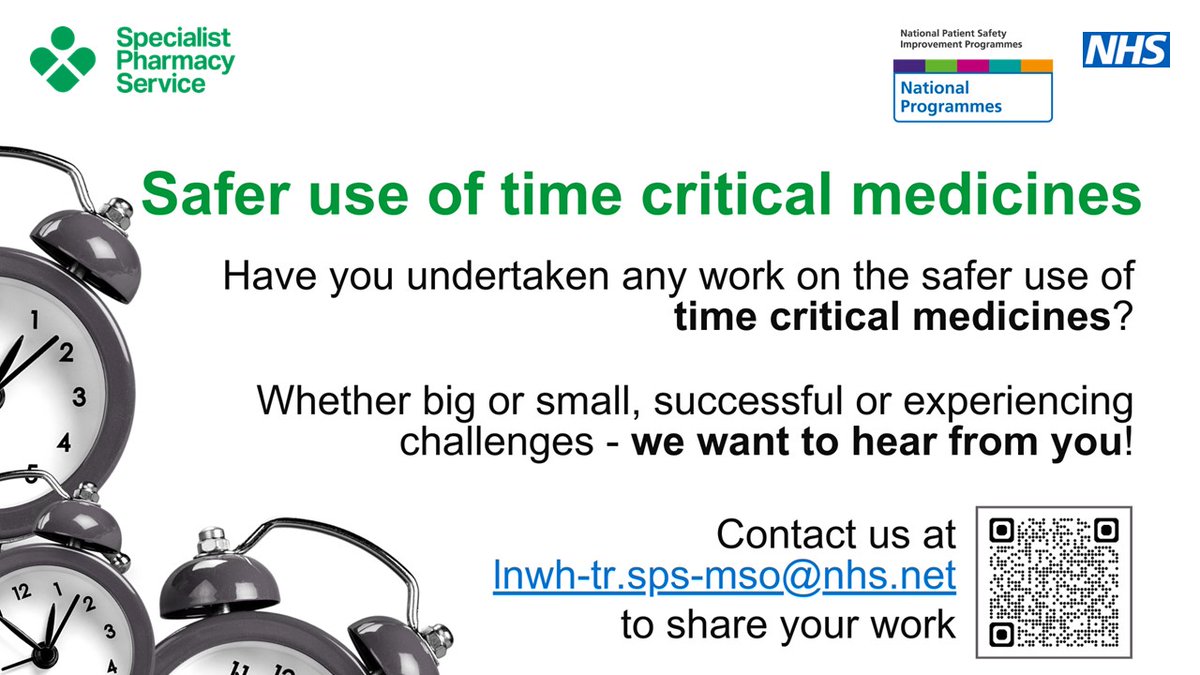 NHS_SPS's tweet image. Have you been involved in any work on the safer use of time critical medicines?

We are leading a national scoping review and want to hear from you

Click here for more information: sps.nhs.uk/articles/safer…

#MedSafetyWeek
