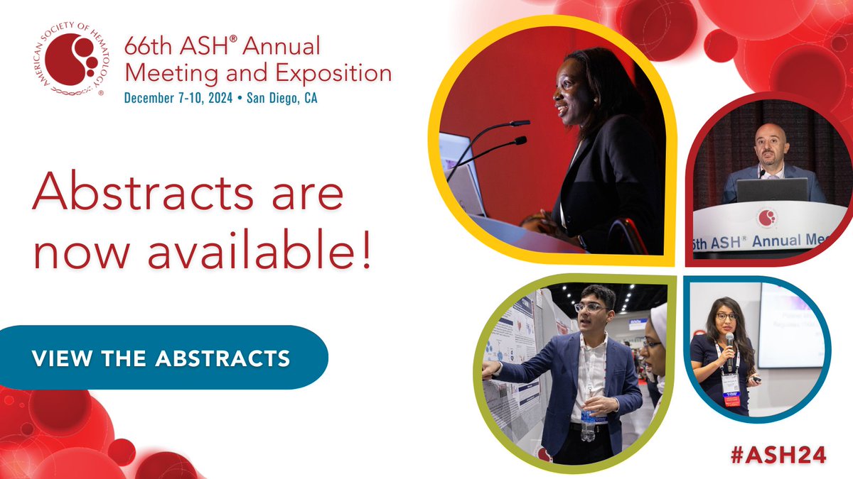 The #ASH24 abstracts are live! See the amazing scientific breakthroughs being presented at the ASH annual meeting. 

View them now: ow.ly/szvb50U0j7Y

Experience the science in San Diego or virtually. Registration is still open!