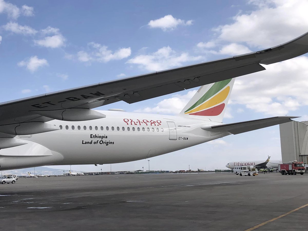 flyethiopian's tweet photo. Ethiopian @Airbus  A350-1000, the first of its kind for the African continent, arrived in Addis Ababa today. The aircraft in its delivery flight, transported a payload of medical supplies valued at over 100,000 Euros, generously donated to the Ethiopian Airlines Foundation by Aviation Sans Frontières in collaboration with Airbus. The flight was received in a vibrant ceremony attended by high-ranking government officials, ambassadors, ministers, and other distinguished guests.
#FlyEthiopian #airbus #A3501000