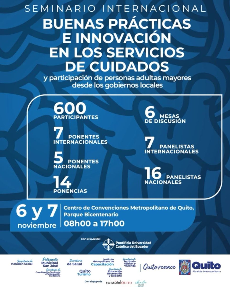 #Compartimos 📢🇪🇨 6y7/11 | #Seminario Internacional sobre “#BuenasPracticas e Innovación en los Servicios de #Cuidados”.

#algec participará de este evento presencial, impulsado por el <a href="/MunicipioQuito/">Municipio de Quito</a> y con el aval de la <a href="/PUCE_Ecuador/">PUCE Ecuador</a>. 

➕info⬇️

🔗 acortar.link/p4CaTl ↗️