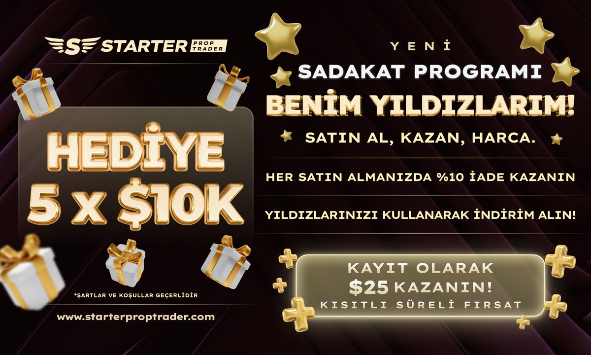 5 arkadaşıma 10000$ totalde 50000$ fon hediye ediyorum.

- <a href="/TheAkaAsakura/">Asakura</a> ve @starter_prop Takip et.
- 3 arkadaşını etiketle.

Hediyelerin kazananları yarın 20:00'da açıklanacaktır.