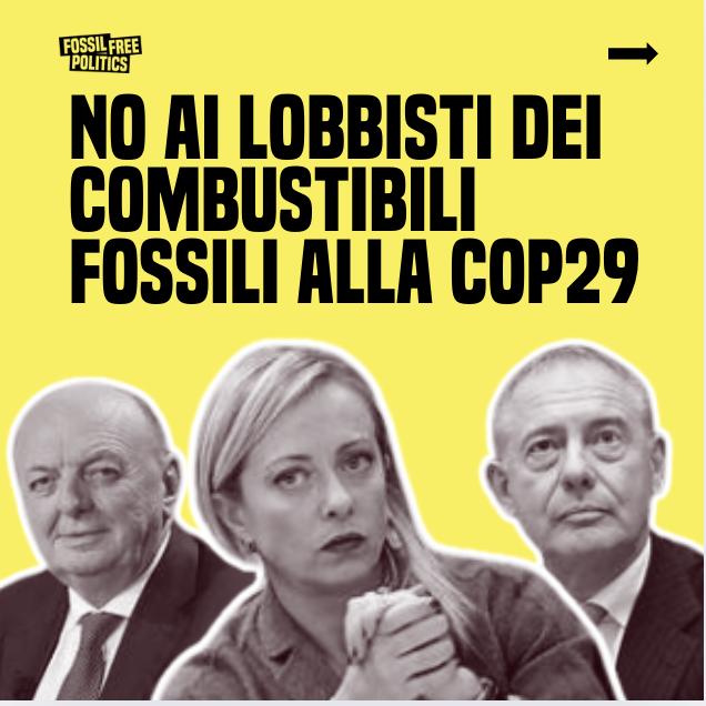 Recommon's tweet image. 🔴Alla COP28 del 2023  i lobbisti del settore fossile 🇮🇹 erano oltre 130. Dopo al commissario 🇪🇺 @WBHoekstra, con 14 organizzazioni 🇮🇹 abbiamo scritto a @GiorgiaMeloni, @adolfo_urso, @GPichetto  per chiedere di tenere fuori i lobbisti dalla #COP29.
👇
bit.ly/3NTjrc7