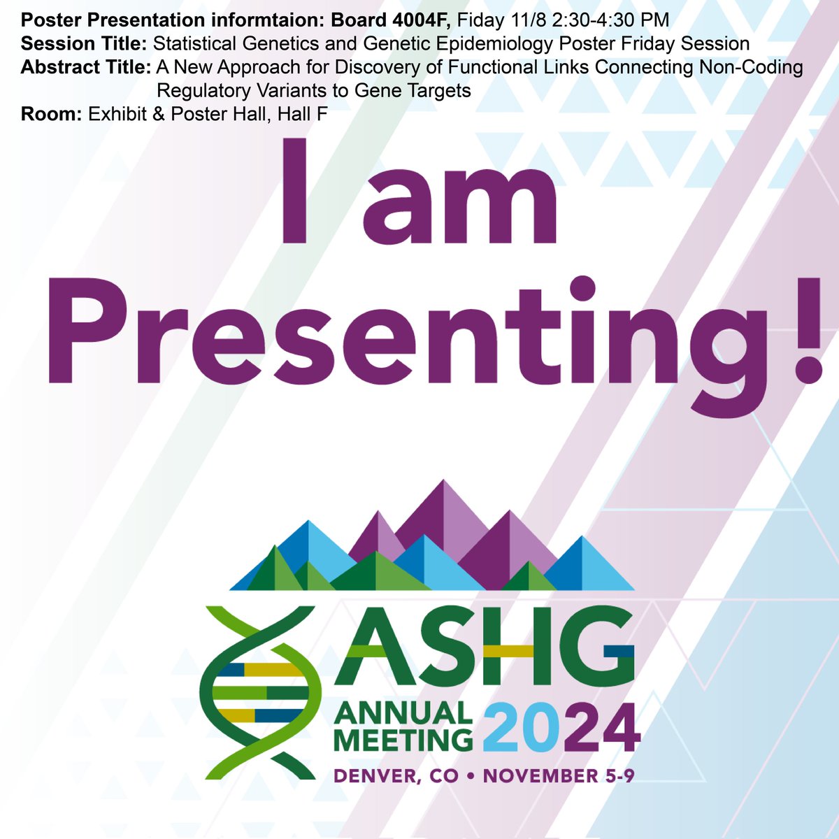 Excited to be at #ASHG24! Presenting a new algorithm that uses #polymer folding and 3D #chromatin interactions to pinpoint putative causal #variants and their target genes. If at #ASHG24 swing by poster #4004F. Let’s connect! 🧬🔬#Genomics #Science #Genetics #Research #phdvoice