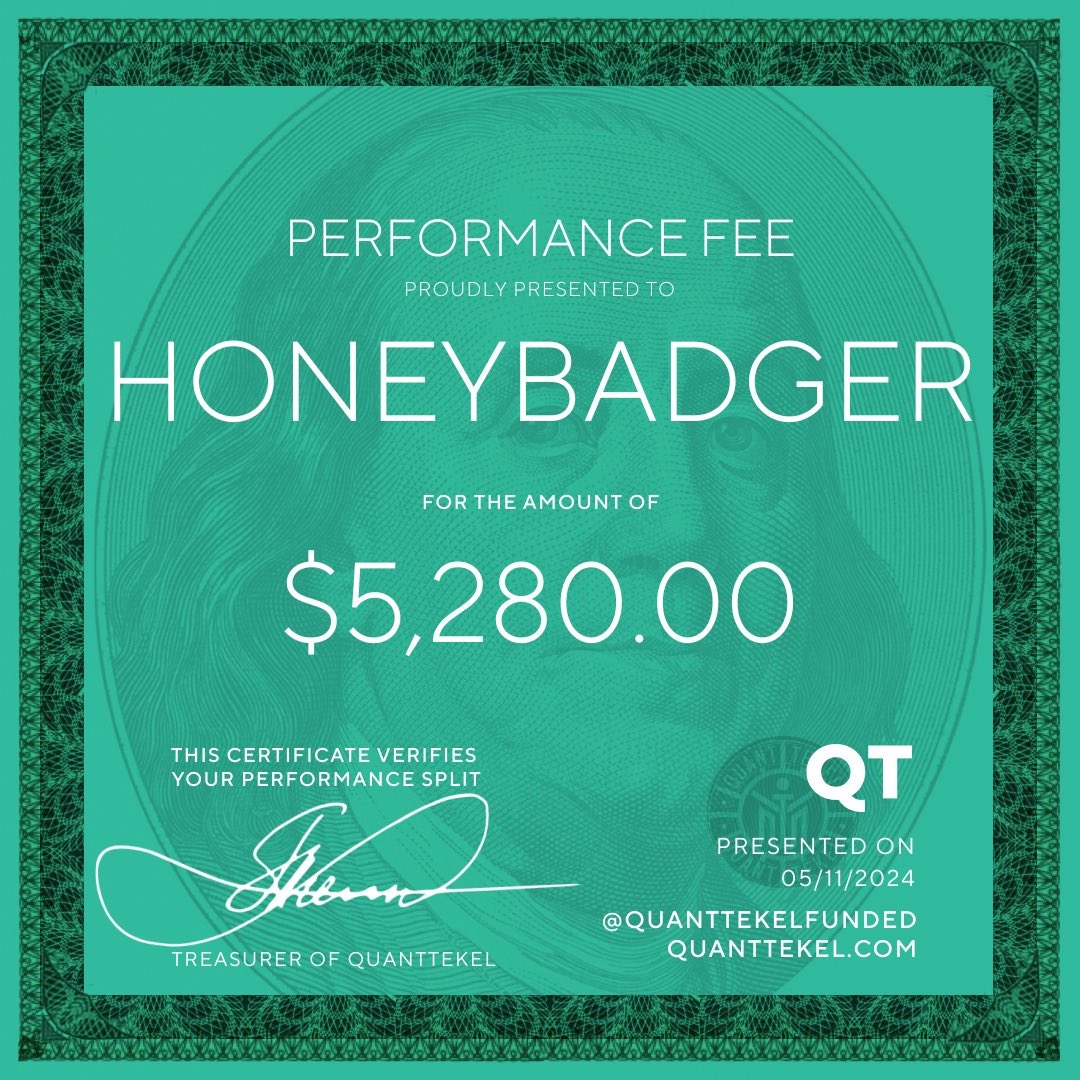 HONEY BADGER 🍯🦡 (@honeybadgerxbt) on Twitter photo My smallest payout <a href="/QuantTekel/">QuantTekel</a> but still a payout 💚😎 $110,815 Total payouts at QT so far 🫶🥂
Thanks to <a href="/AlexQuantTekel/">Alex</a> & the <a href="/QuantTekel/">QuantTekel</a> team once again My smallest payout <a href="/QuantTekel/">QuantTekel</a> but still a payout 💚😎 $110,815 Total payouts at QT so far 🫶🥂
Thanks to <a href="/AlexQuantTekel/">Alex</a> & the <a href="/QuantTekel/">QuantTekel</a> team once again