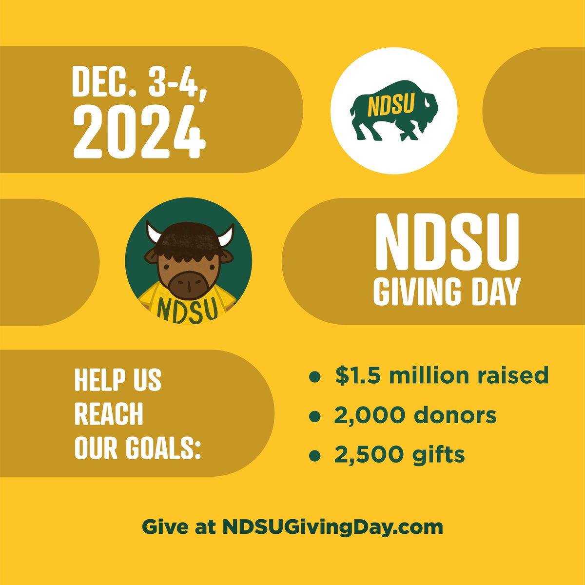 #NDSUGivingDay is just one month away! This is your chance to support the areas of <a href="/NDSU/">North Dakota State University</a> you love most. 

Explore ways to give and get involved: ndsugivingday.com

#GiveTo #NDSU