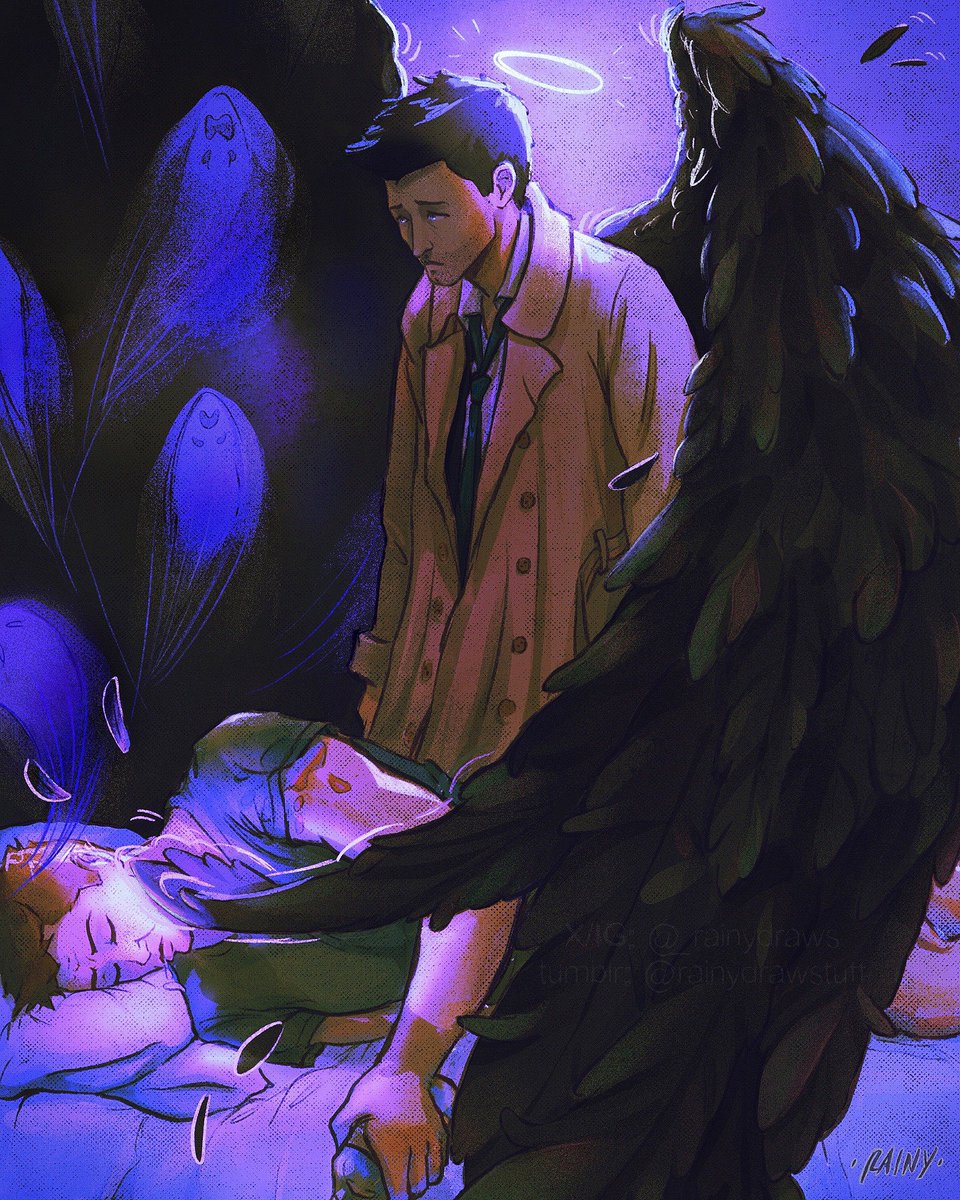 Happy Destiel Day! You may want to read the alt text for this one… ✨🪽 [ # castiel #spn #fanart ], image size:960x1200