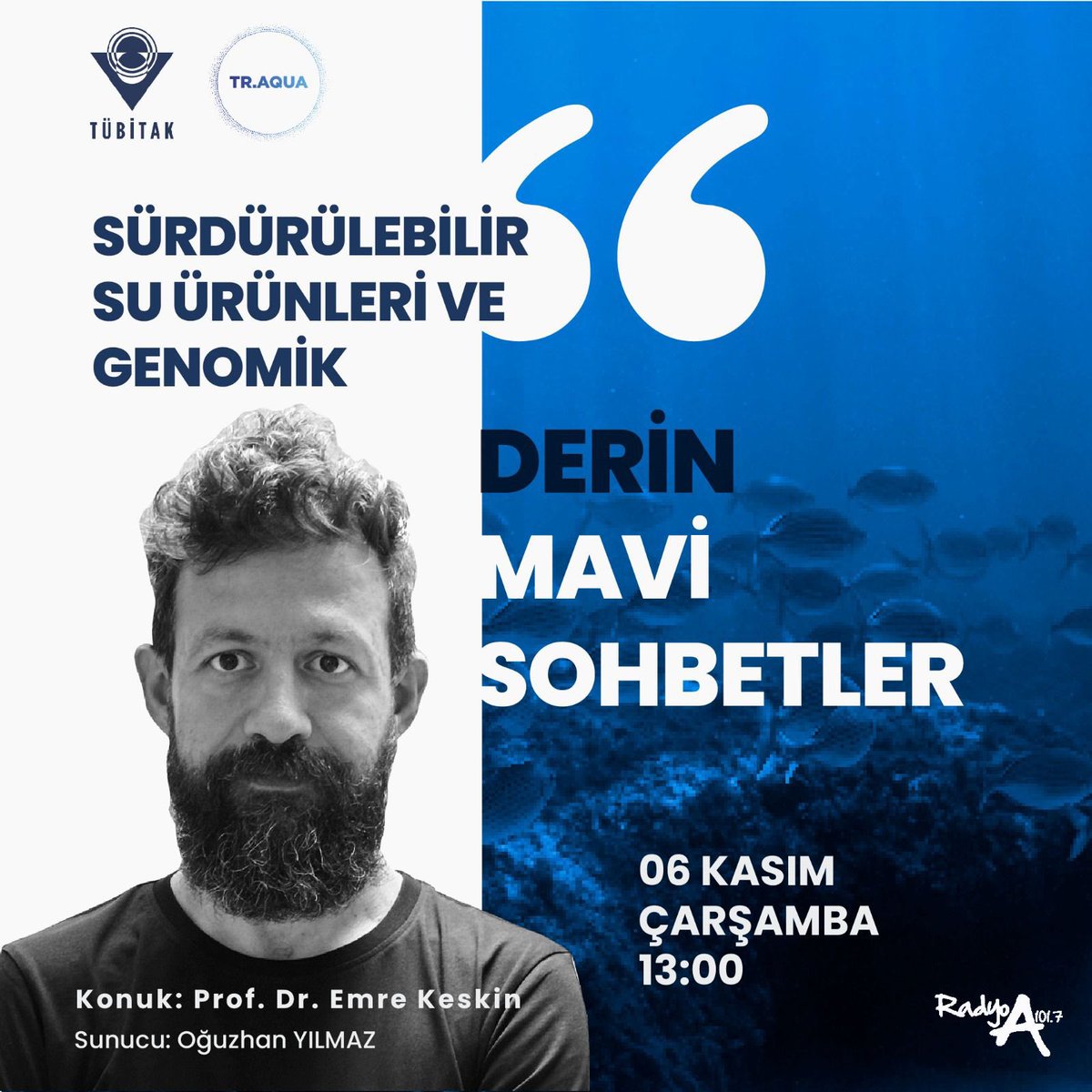 eGLankara's tweet photo. Direktörümüz Prof. Dr. Emre Keskin “Sürdürülebilir Su Ürünleri ve Genomik” başlığıyla “Derin Mavi Sohbetler” programının bu haftaki konuğu olacak!
@proje_traqua
#sürdürülebilirsuürünleri #sürdürülebilirlik #suürünlerindegenomik #traqua #tübitak1004 https://t.co/PF3p7KMpGr