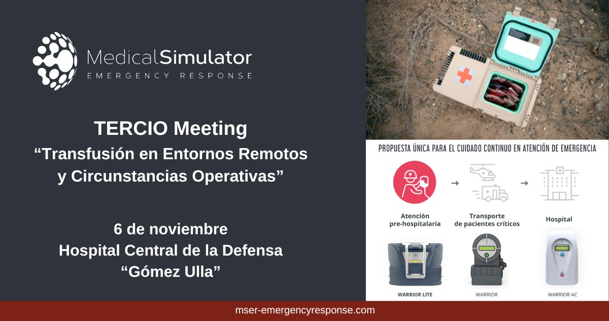 MSEmergencyRes's tweet photo. 🔜 ¡Falta poco para el #TERCIOMEETING!
En #MSER hemos reunido una serie de soluciones de transporte de sangre y transfusión extrahospitalaria que ayudan a #salvarvidas en entornos críticos
📅 6NOV
📍 Hospital Central de la Defensa "Gómez Ulla", Madrid
✍️ https://t.co/dAf1lF1WYb https://t.co/qSw311Ko0K