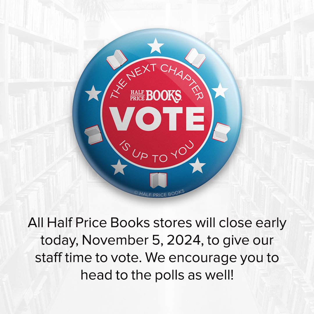🗳️💪The next chapter is up to all of us, so HPB stores will close early today to give staff an opportunity to vote in the 2024 Presidential Election. We encourage our customers to do the same! Find your local store: ow.ly/YQH350TZVQo