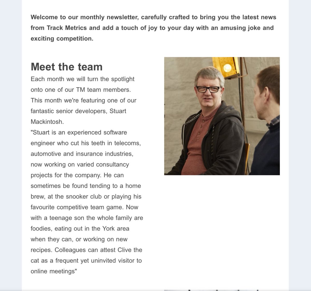 A snippet from this month’s newsletter. If you’d like to be added to our mailing list then please comment below.