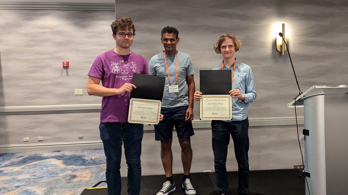 JakubTetek's tweet image. Honored to share that our paper on the universal optimality of Dijkstra's algorithm received the Best Paper Award at FOCS 2024! Grateful to co-authors Bernhard Haeupler, Richard Hladík, Václav Rozhoň, and Bob Tarjan. Read more here: arxiv.org/abs/2311.11793