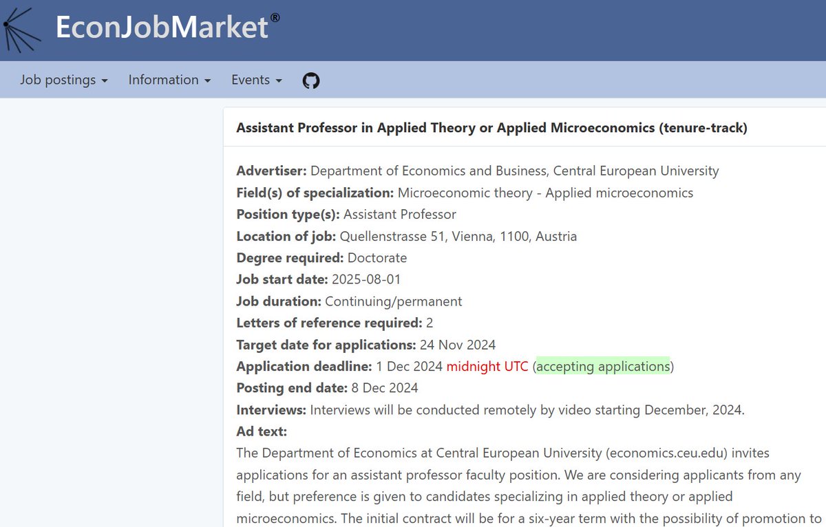 Gabor Bekes (@gaborbekes) on Twitter photo #EconTwitter #EJM we at <a href="/ceu/">Central European University</a> #Economics are HIRING! Micro theory or Applied micro (incl trade, urban, IO, development, polecon) econjobmarket.org/positions/11185
Small but great department in #Vienna
with #ERC grants, nice seminars, collab with other local unis. economics.ceu.edu/faculty #EconTwitter #EJM we at <a href="/ceu/">Central European University</a> #Economics are HIRING! Micro theory or Applied micro (incl trade, urban, IO, development, polecon) econjobmarket.org/positions/11185
Small but great department in #Vienna
with #ERC grants, nice seminars, collab with other local unis. economics.ceu.edu/faculty