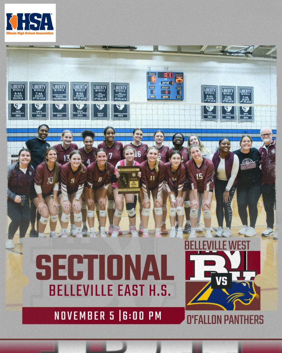 BWestAthletics's tweet photo. Good Luck to @WestVolleyball tonight as they take on the O'Fallon Panthers in the Sectional Semifinals at Belleville East at 6:00. @MaroonMadnezz #LETSGOMAROONS https://t.co/r1WO5KhDAa