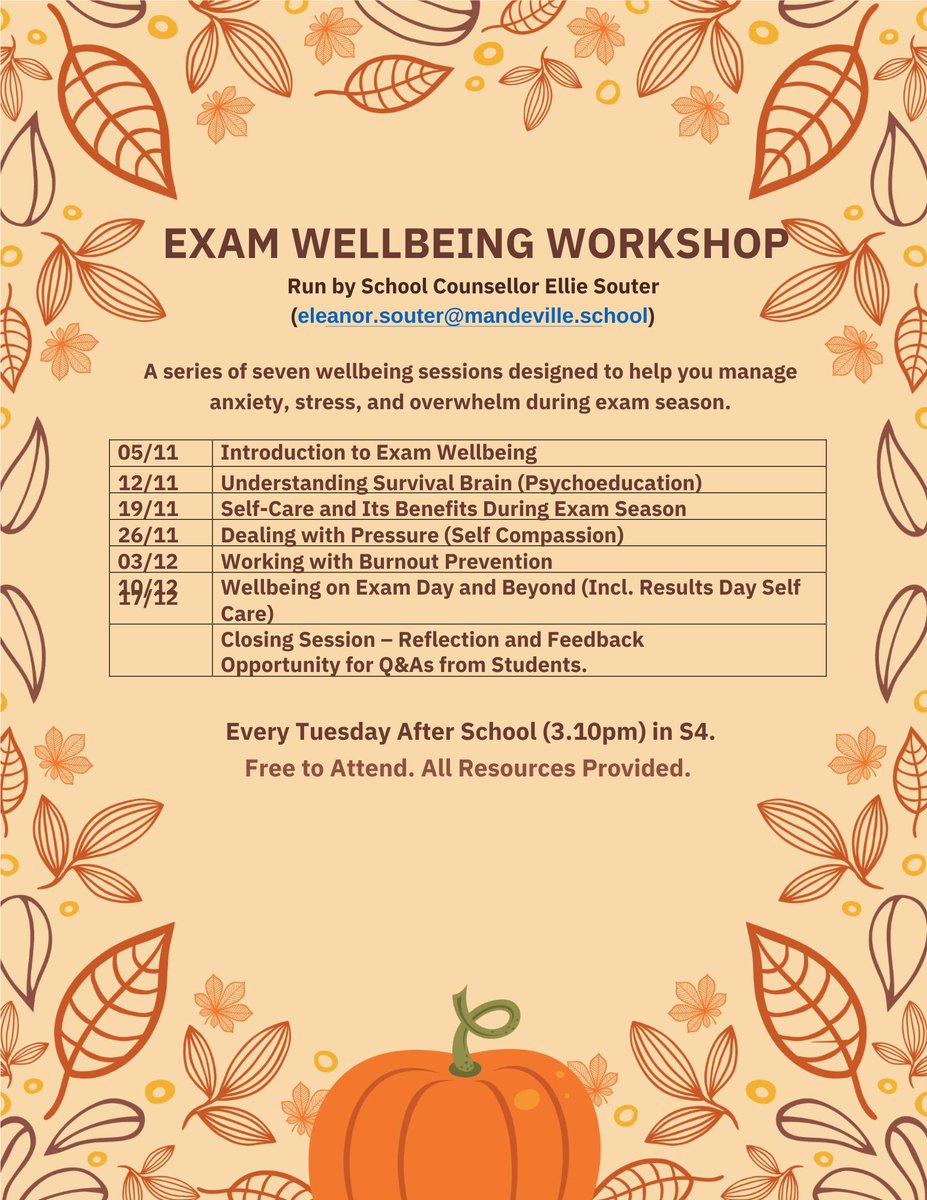 Nervous about upcoming exams? Check out our Exam Wellbeing Workshops to put your worries to rest!