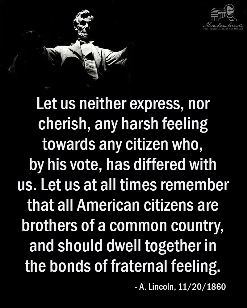 ALPLM's tweet photo. President-elect #AbrahamLincoln's advice to a crowd of his happy supporters after election day. #AbeSays #Elections #OneNation

Source: https://t.co/76GjVKn3WC https://t.co/wYYekEoTa9